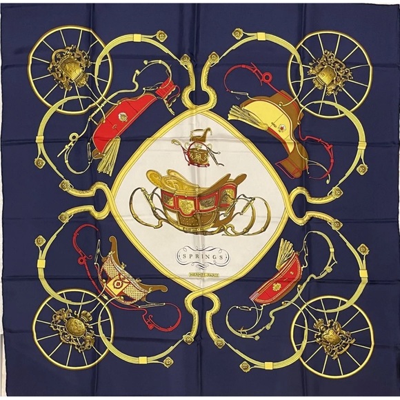 Hermes scarf vintage pattern, springs, dark blue - Picture 7 of 12